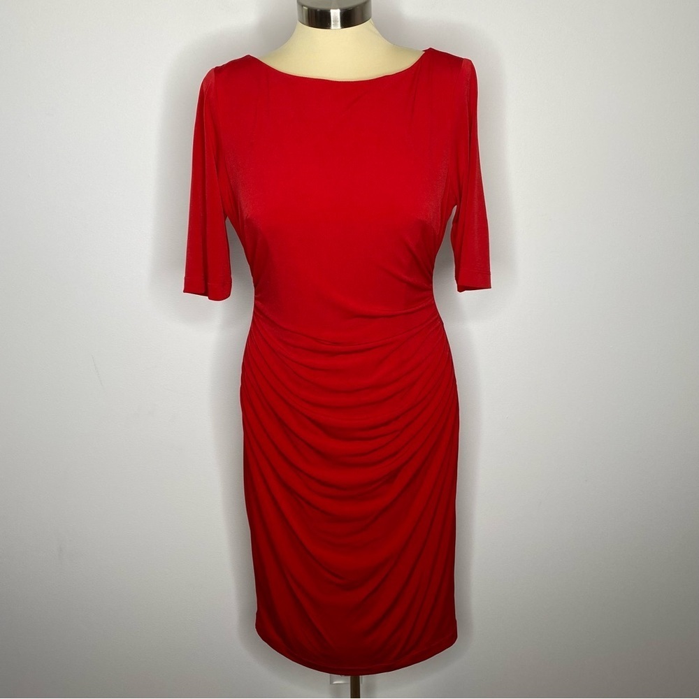 Vince Camuto Red Elbow Sleeve Ruched Sheath Dress